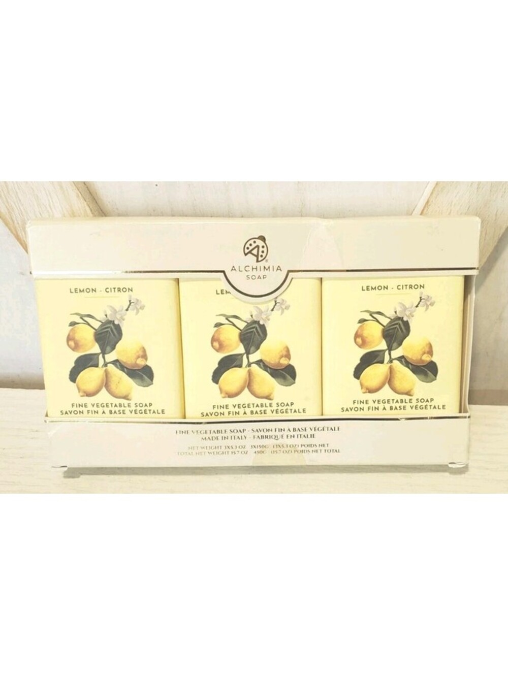 Alchimia Fine Vegetable Soap Gift 3 Bar 5.3Oz NIB Lemon-Citron